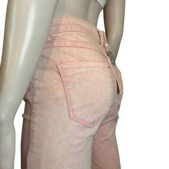 Stradivarius Jeans 5 Pocket Factory Faded Slim Skinny Salmon Pink High Waist - Picture 6 of 16